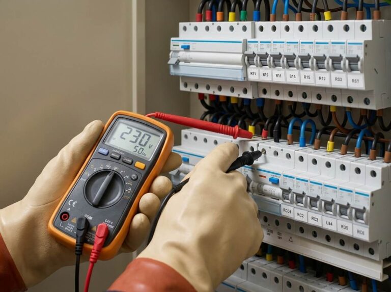 Nahaufnahme einer elektrischen Messung mit Multimeter