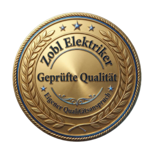 Goldenes Zobl Elektriker Qualitätssymbol mit Lorbeerkranz